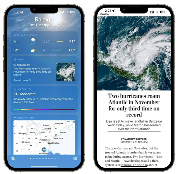 武冈苹果14维修分享iPhone 14手机如何看天气时顺带看新闻 