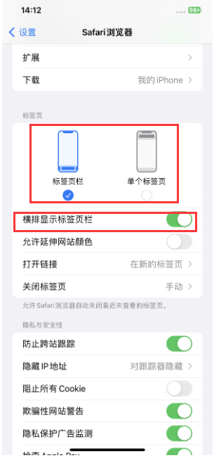 武冈苹果手机维修分享Safari浏览器如何切换标签栏位置 